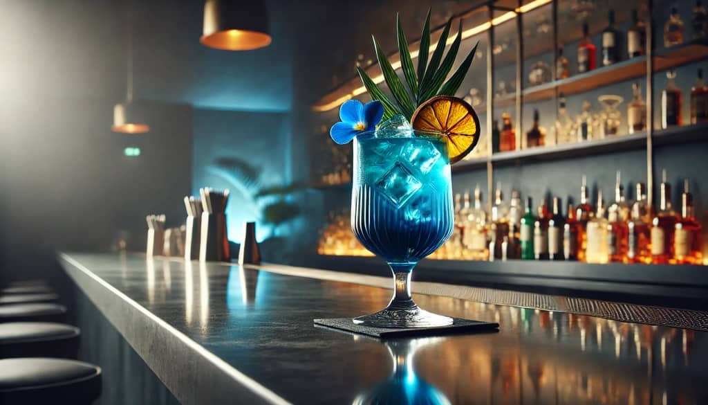 Modern Blue Hawaii cocktail variation with creative garnishes