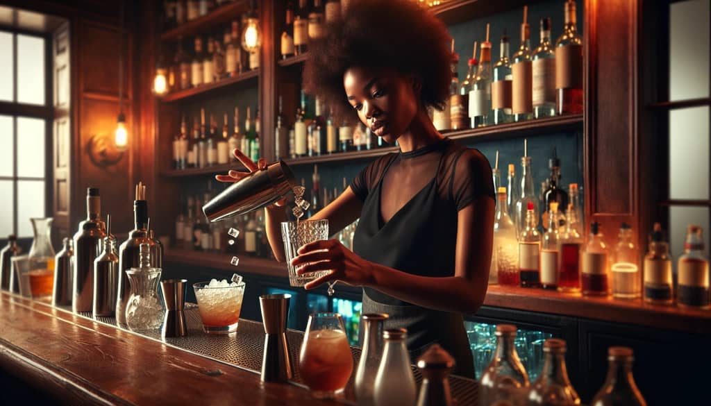 A bartender mixing ingredients to balance a cocktail