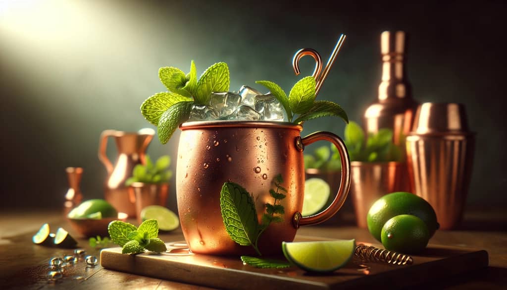 A refreshing Non-Alcoholic Moscow Mule served in a classic copper mug.