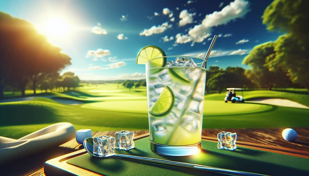A refreshing Transfusion cocktail served on a sunny golf course.