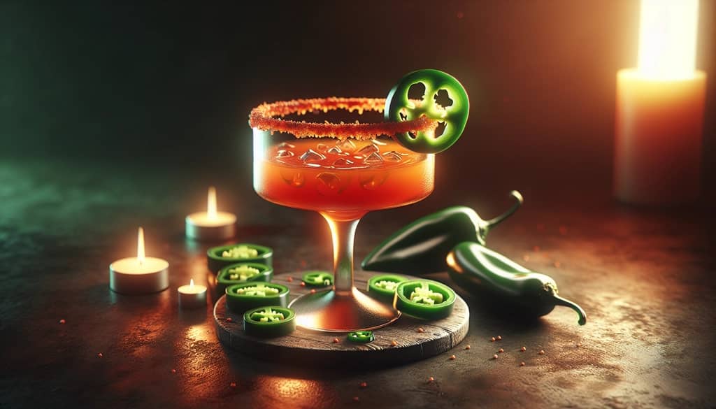 A spicy Paloma Picante cocktail garnished with jalapeño slices.