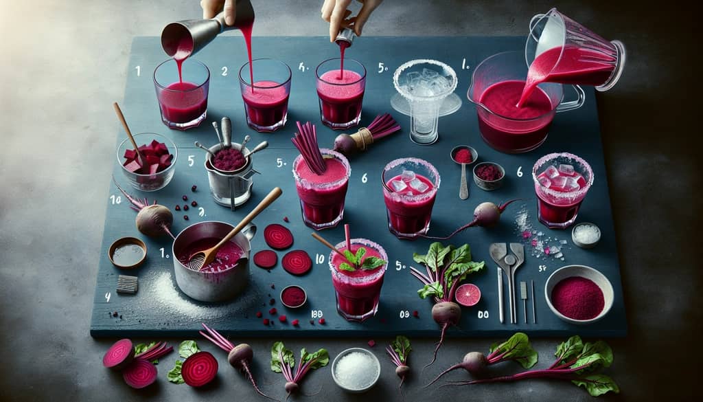 A step-by-step guide to mixing and serving a Beet Juice Margarita
