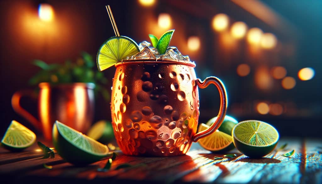 A vibrant Mexican Mule cocktail in a copper mug with lime garnish.