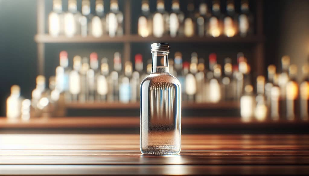 bartender adding vodka to clear simple syrup bottle