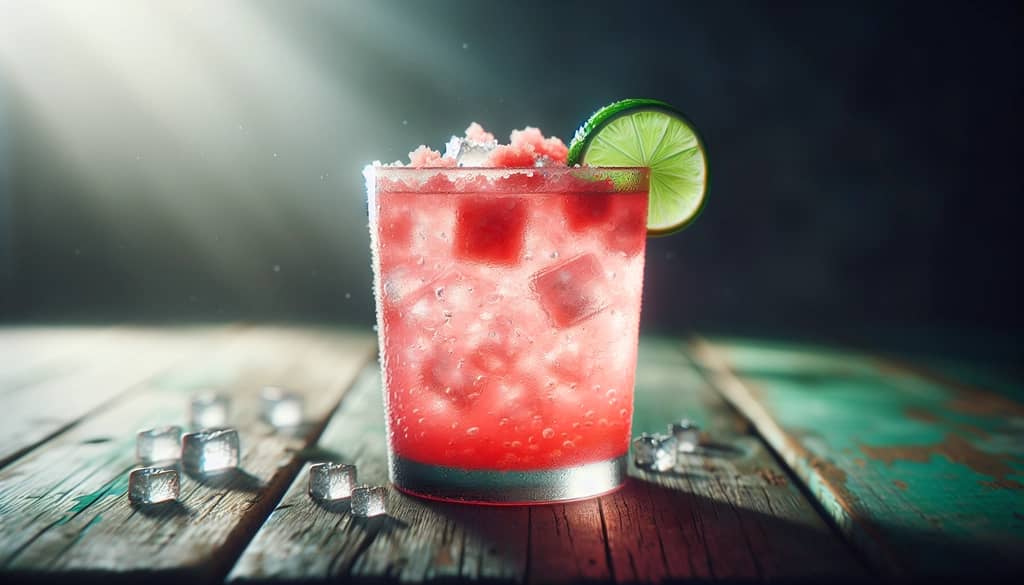 glass of agua fresca with fruit and ice
