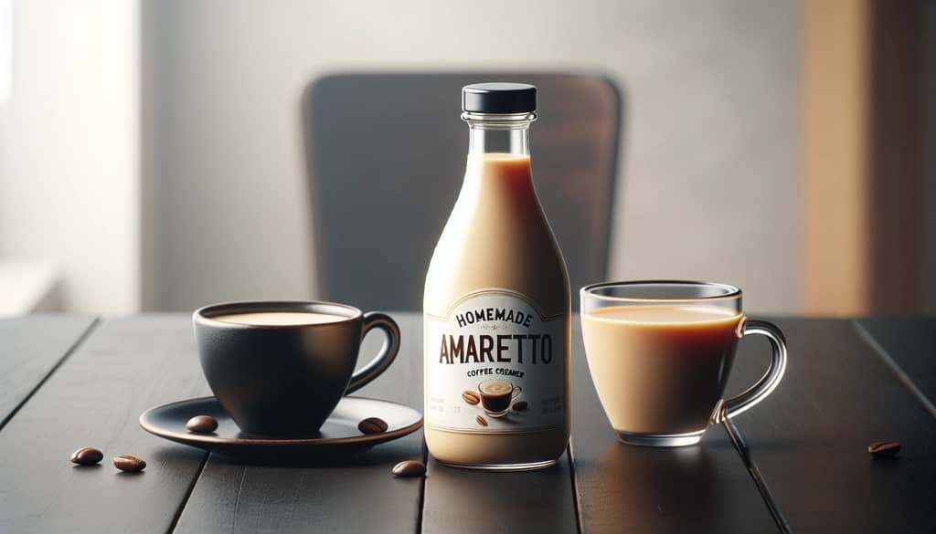 crema de café amaretto casera en botella y taza