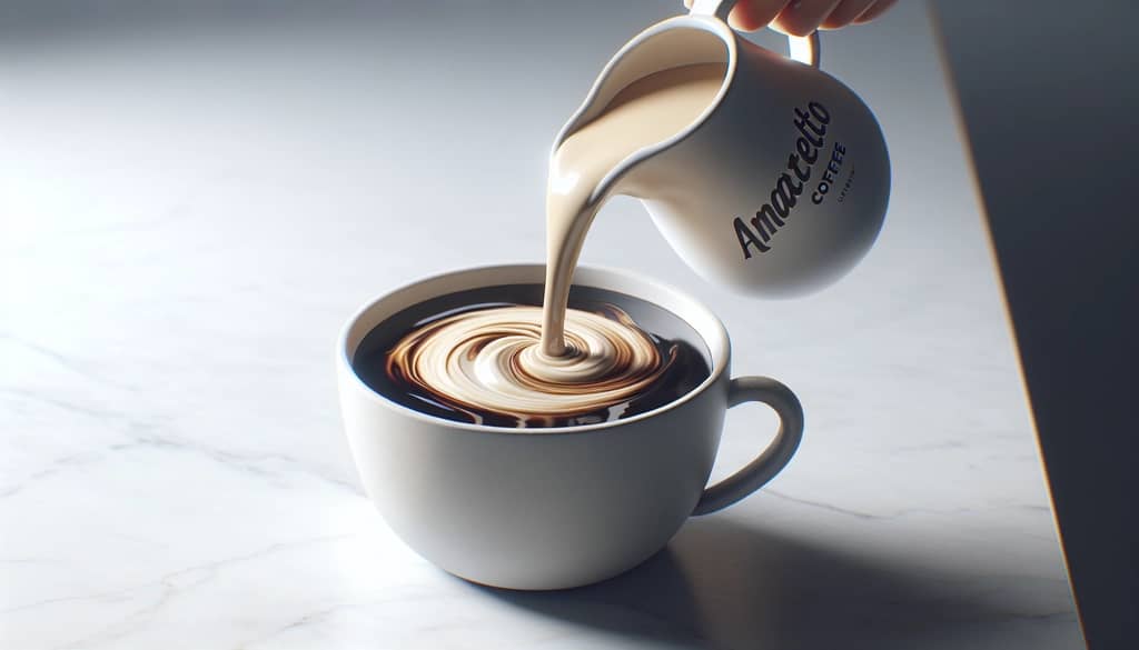 detalle de crema de amaretto vertiéndose en café