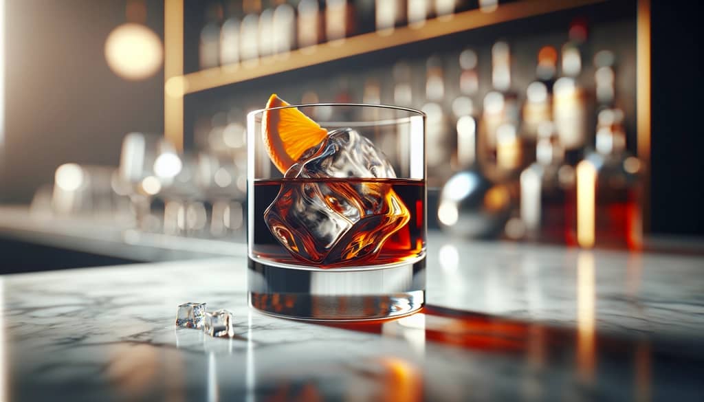 A glass of Amaro over ice with orange twist