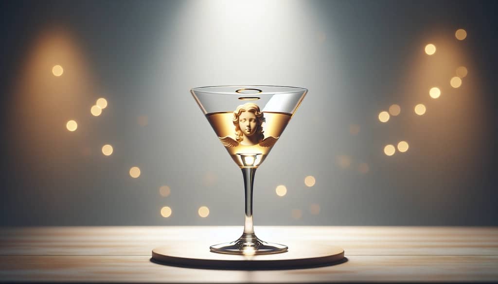 angel face cocktail en copa martini sobre superficie de madera clara