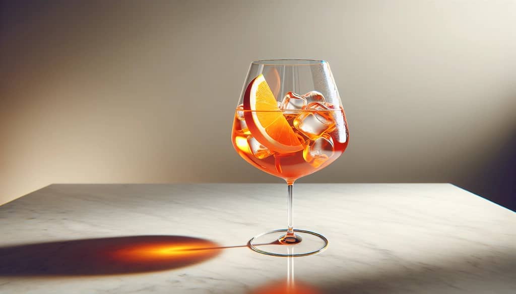 aperol spritz in large wine glass with orange