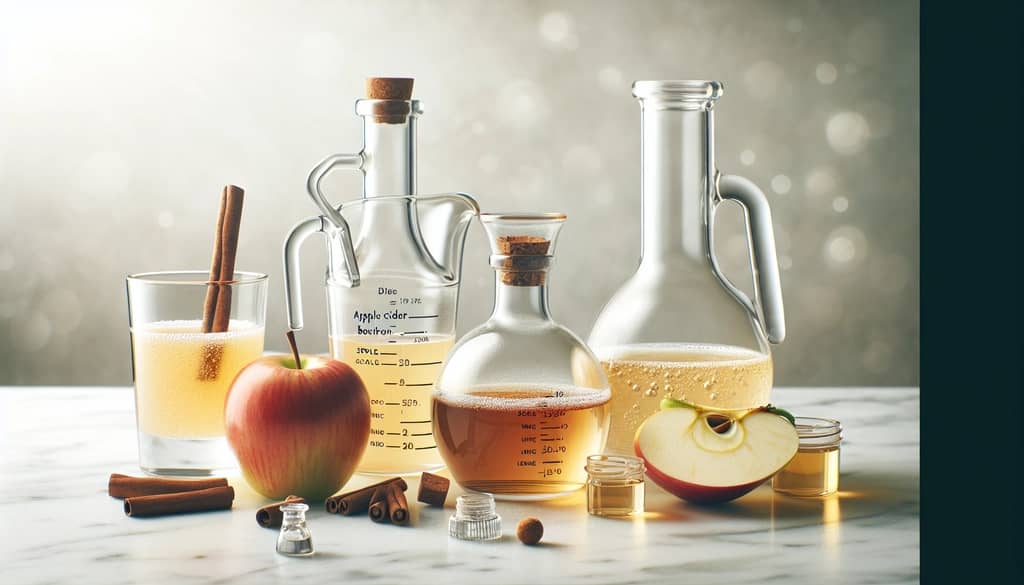 Apple cider bourbon mimosa ingredients measured and ready for mixing