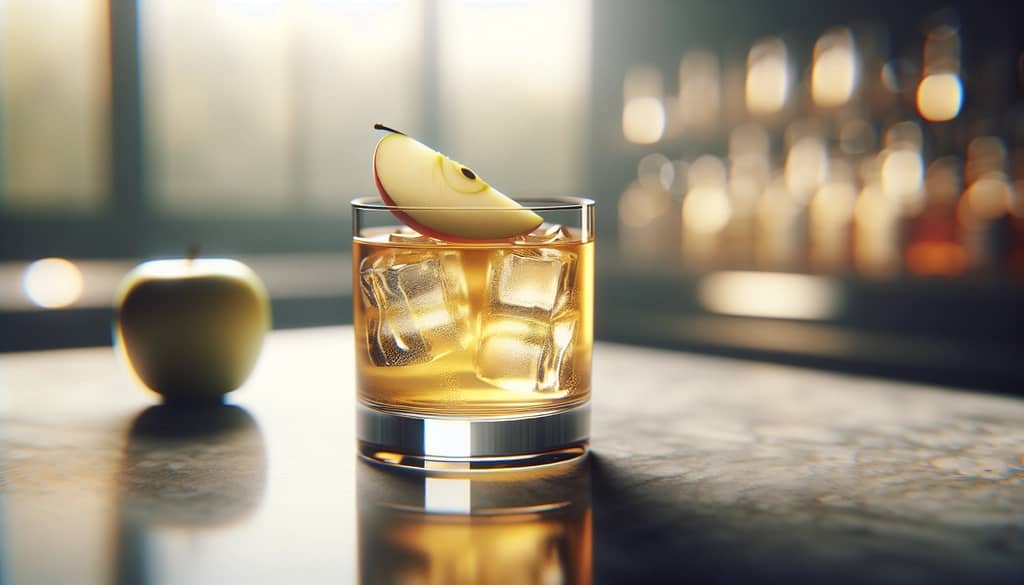apple cider whiskey sour with apple garnish