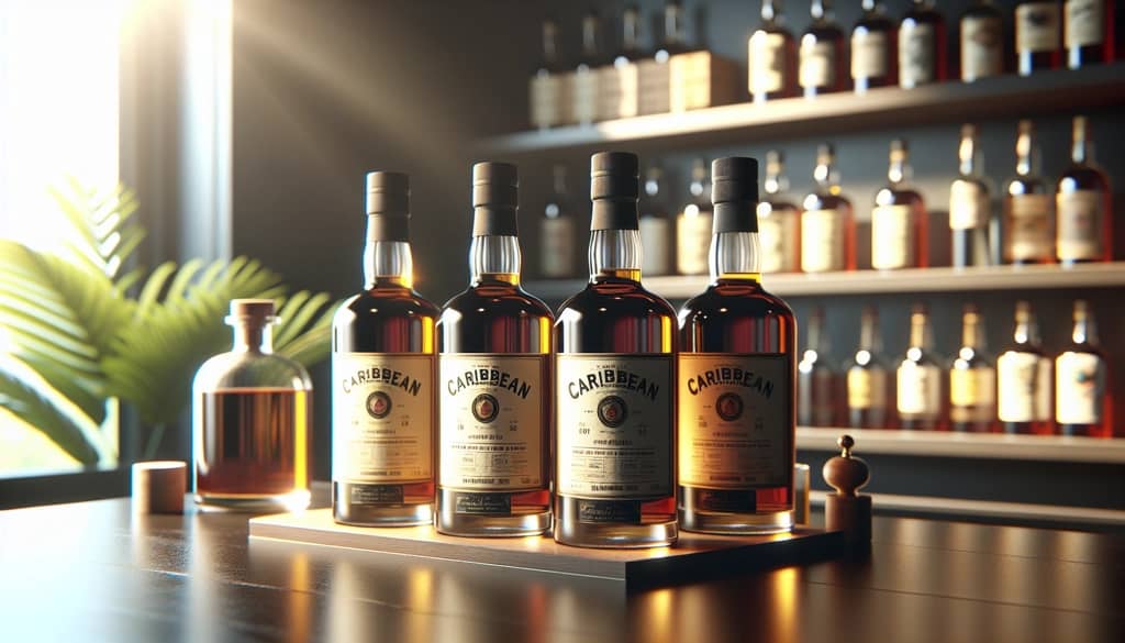 assorted caribbean rums on wood bar