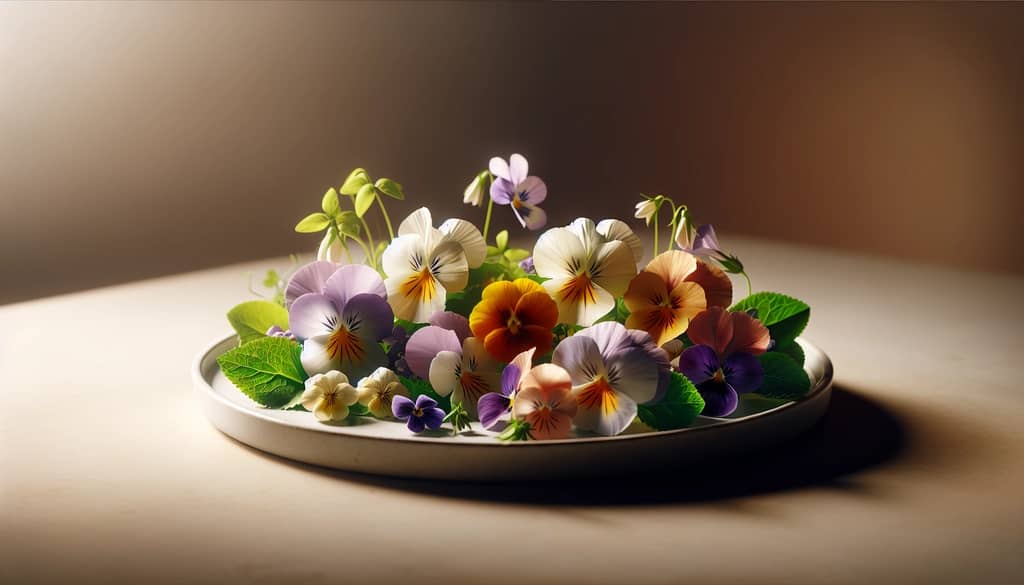 assorted edible flowers on a white plate