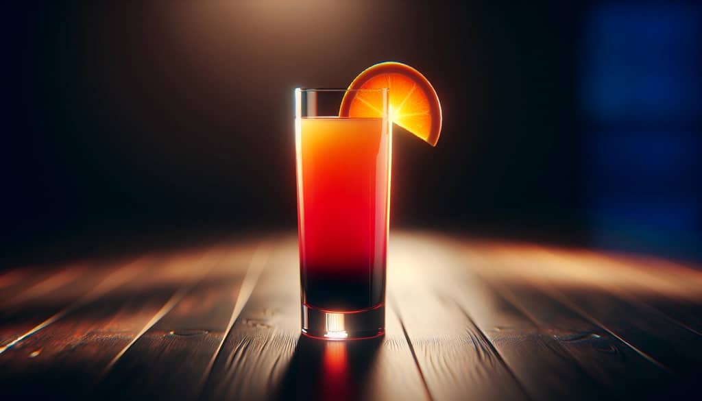 bahama mama cocktail in tall glass with orange slice