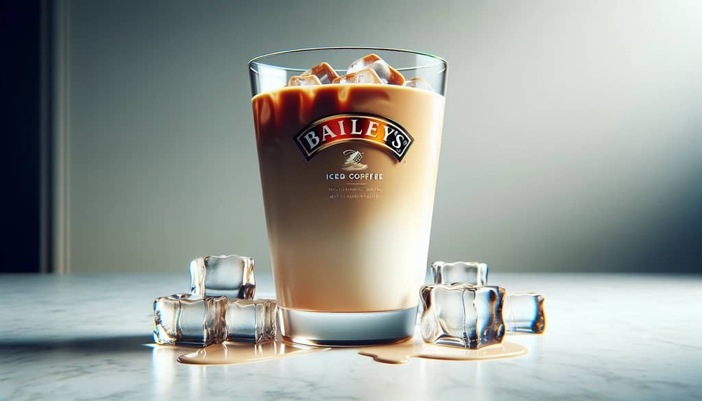 baileys iced coffee in a tall glass with ice