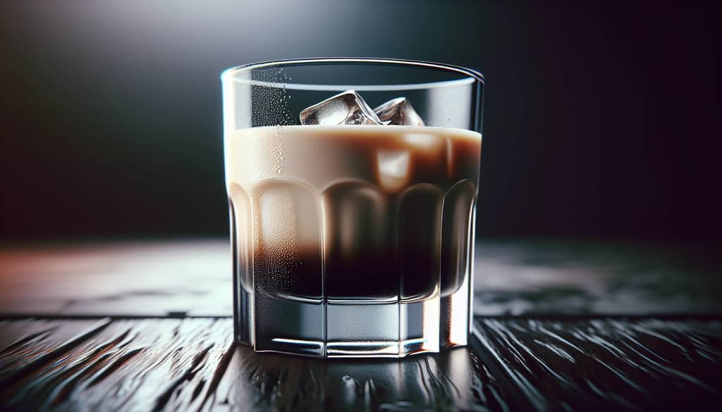 white russian with baileys in rocks glass, no garnish, on wood