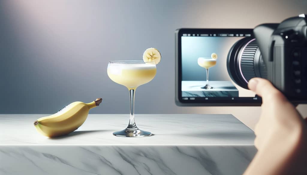 banana daiquiri with banana garnish in coupe glass
