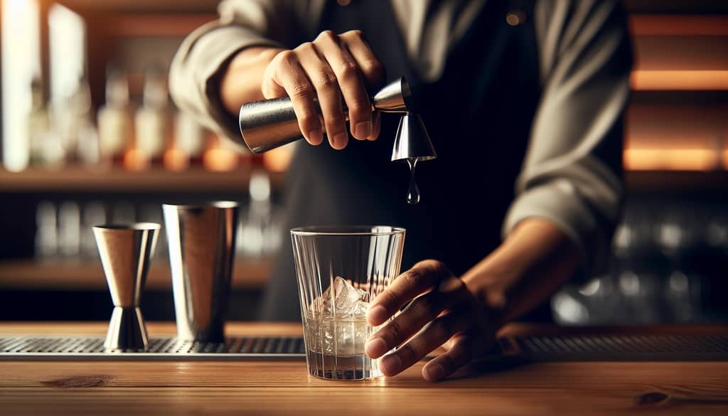 bartender balancing cocktail flavors with small pour
