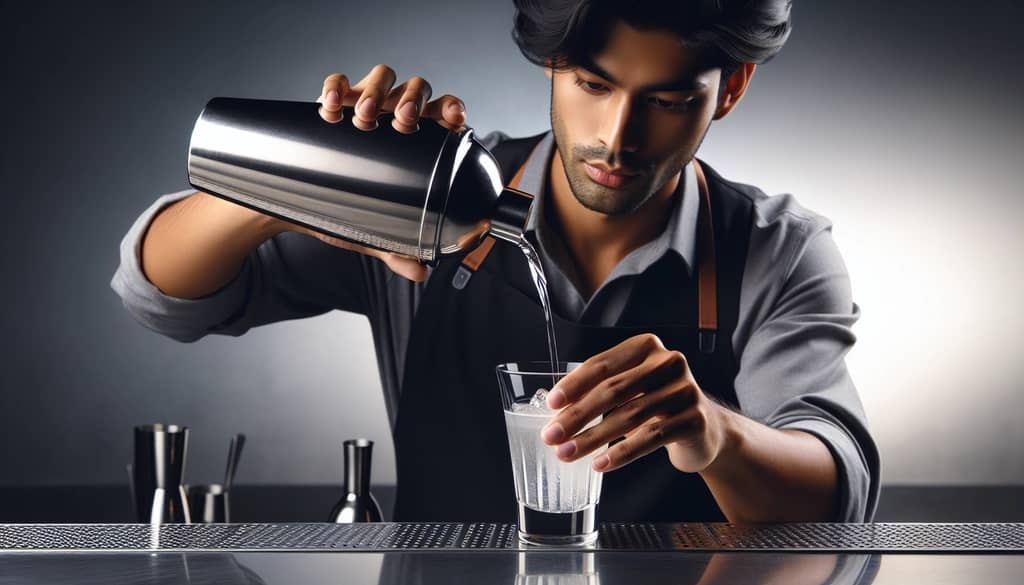 Bartender rolling a cocktail between two tins