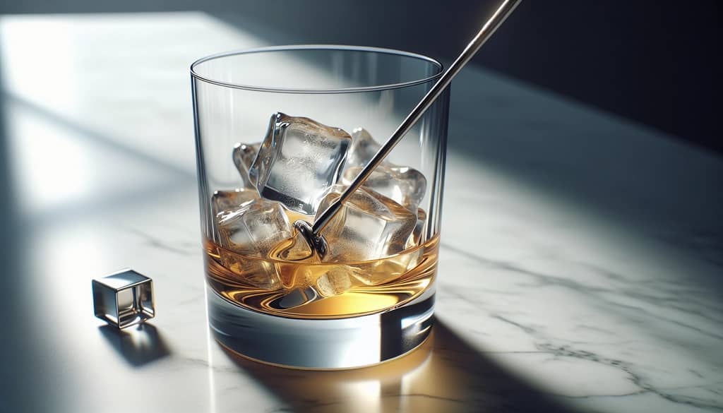 Bartender stirring cocktail with bar spoon in mixing glass
