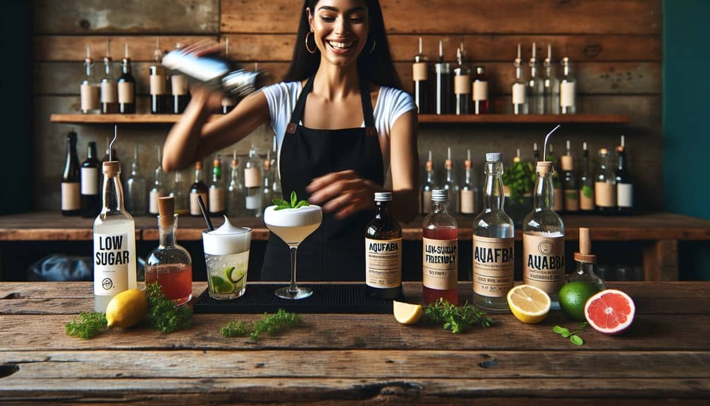 bartender preparing a low-sugar vegan cocktail with aquafaba foam