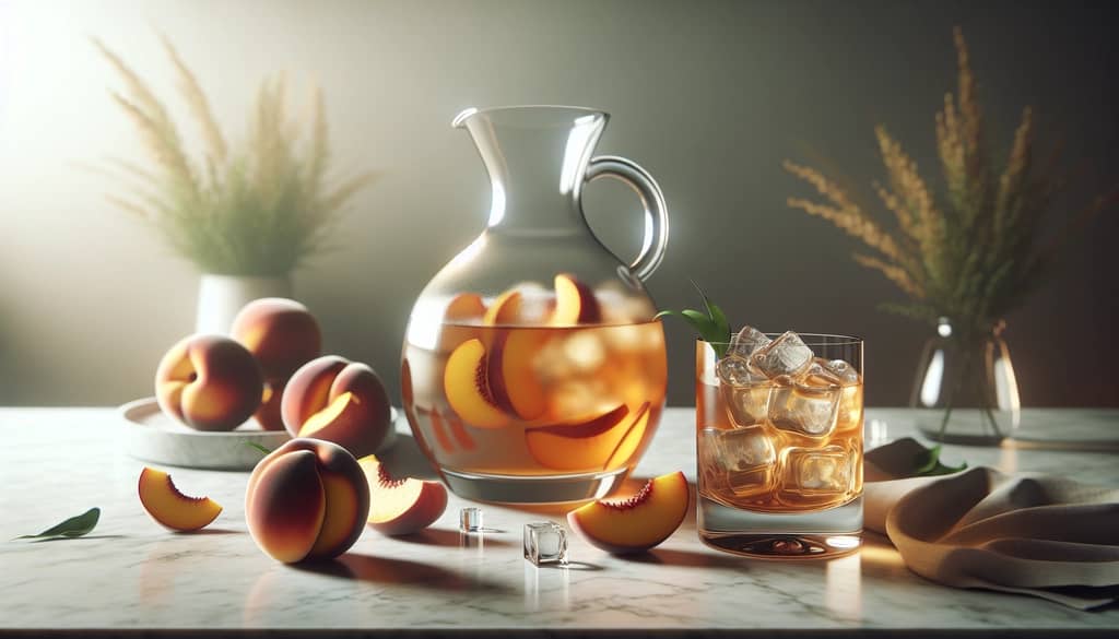 basil hayden peach cocktail batch in carafe
