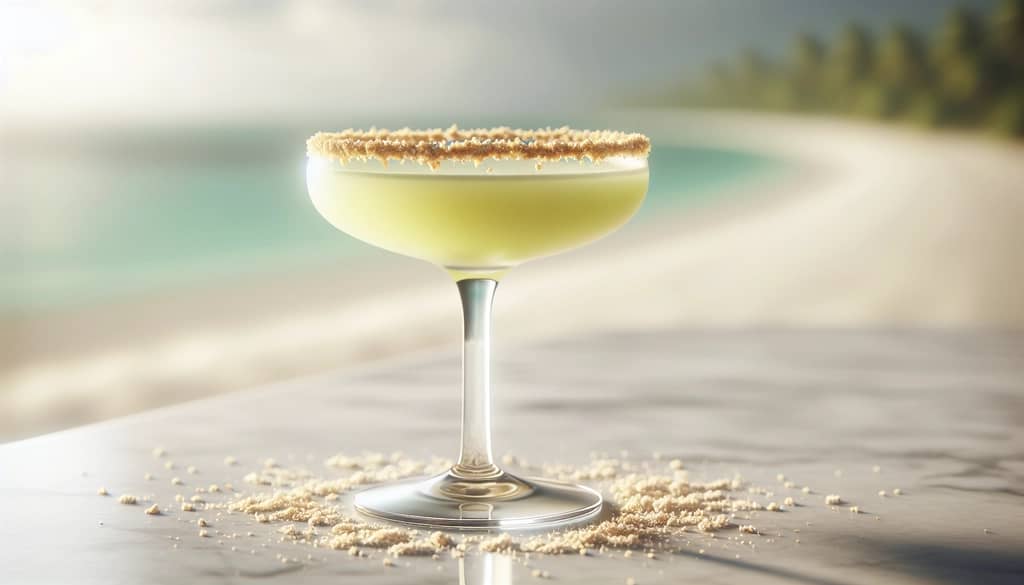 Beach bar with Siesta Key lime pie cocktails on marble surface