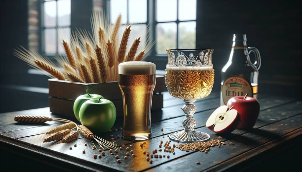 cerveza y sidra en sus vasos típicos con ingredientes