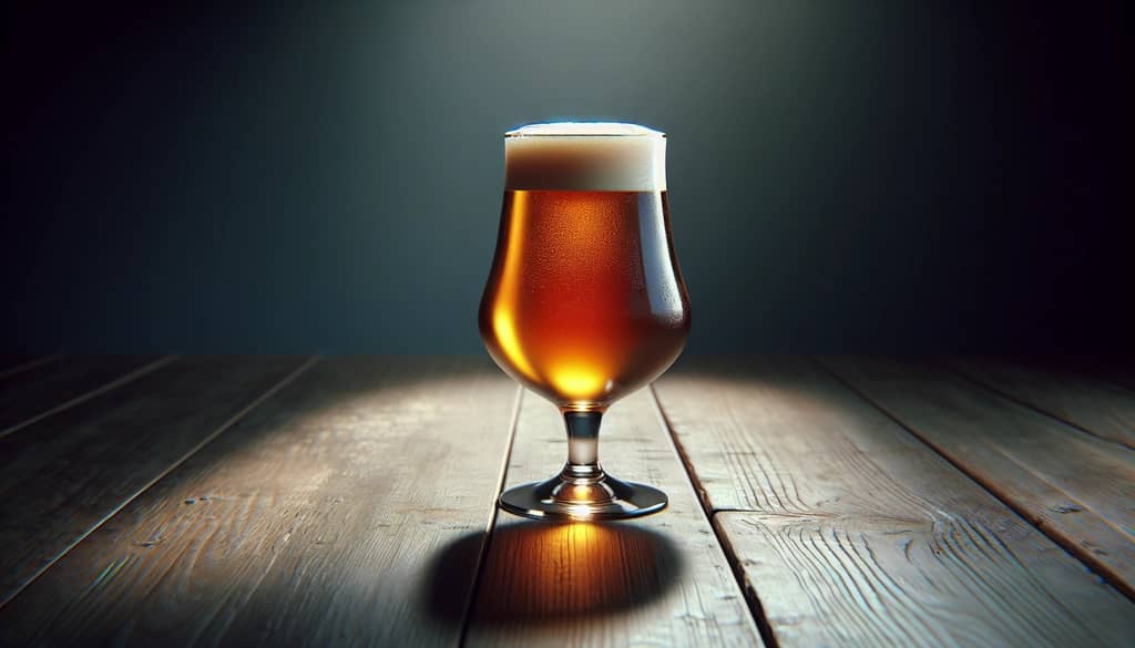 belgian ale in a tulip glass with foamy head