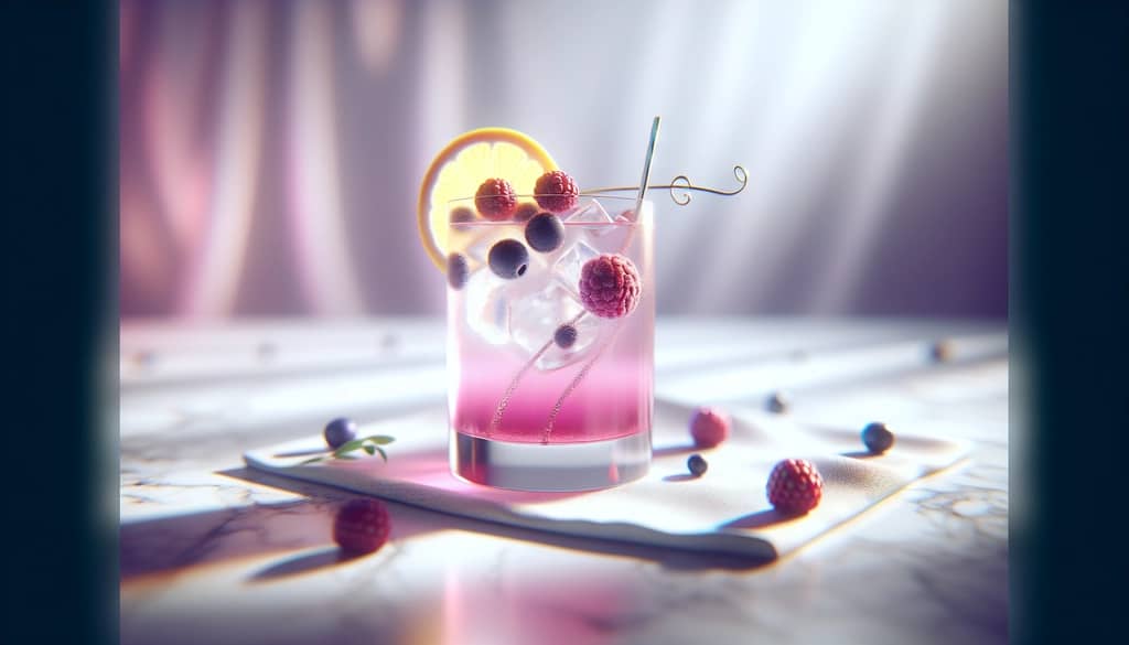 Gin fizz de bayas con frutas frescas en un vaso highball