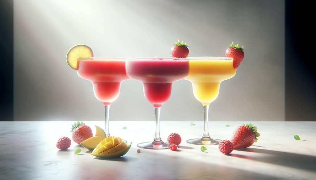 various berry margaritas in different glasses