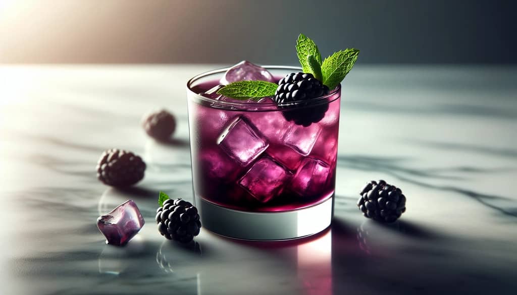 koktajl bourbon smash z jeżynami i miętą w szklance