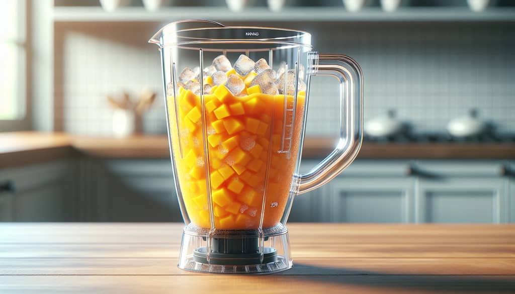 Mango margarita mixture being blended in blender