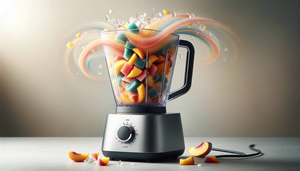 blending frozen peaches for bellini cocktail