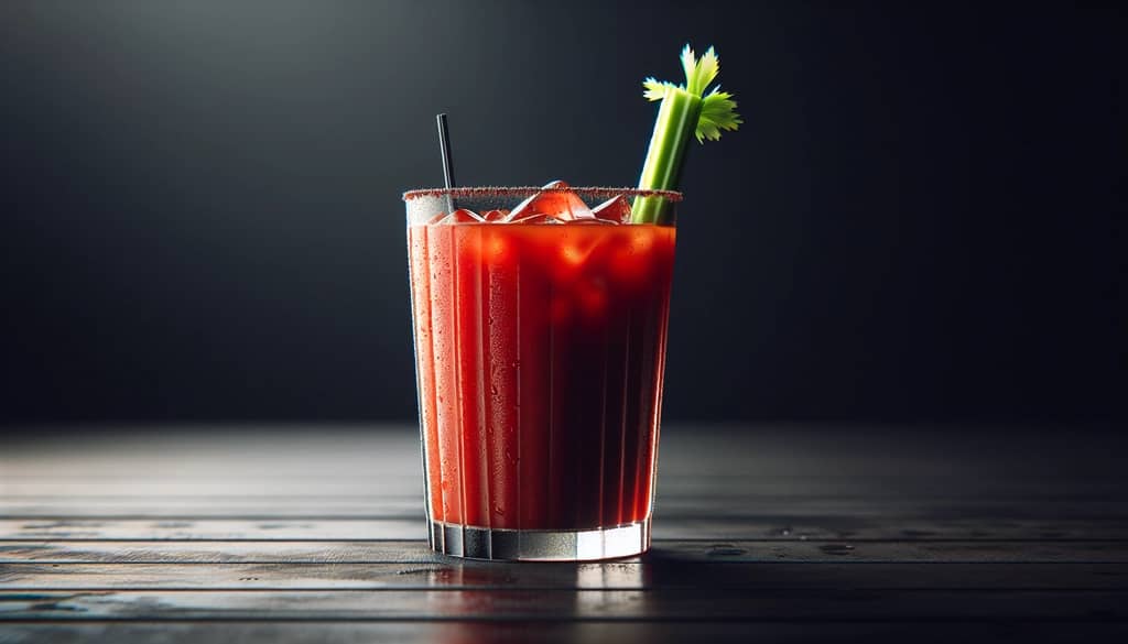 Bloody Mary in a tall glass with celery garnish