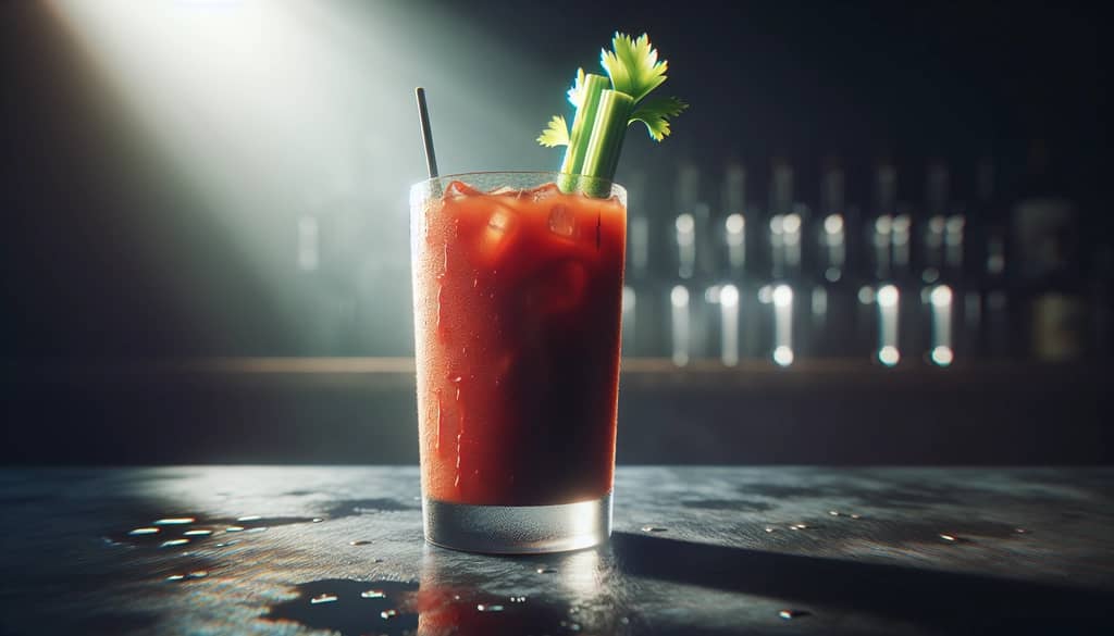 Bloody Mary savory cocktail with celery garnish