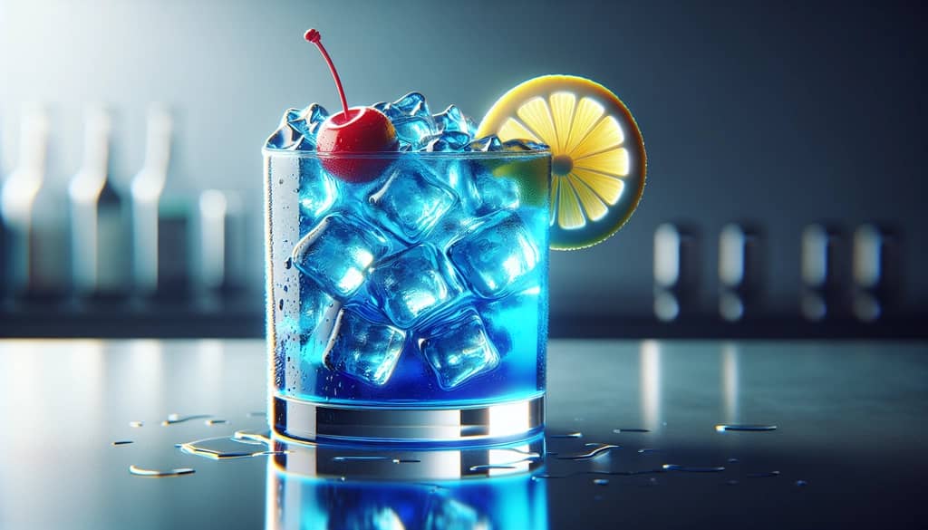 blue long island iced tea with ice and garnish