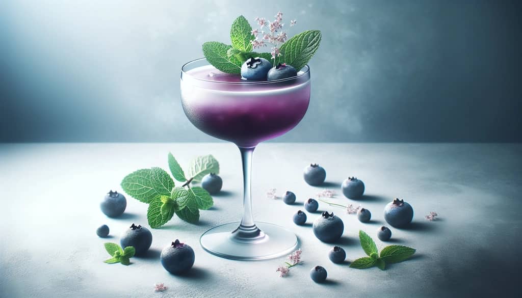 blueberry mojito variation with elderflower in glass