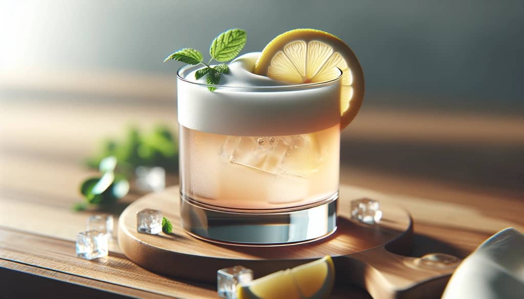 vegan Boston Sour made with aquafaba in rocks glass