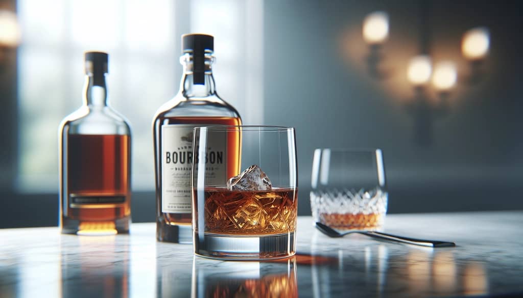 Bourbon bottle and glencairn glass