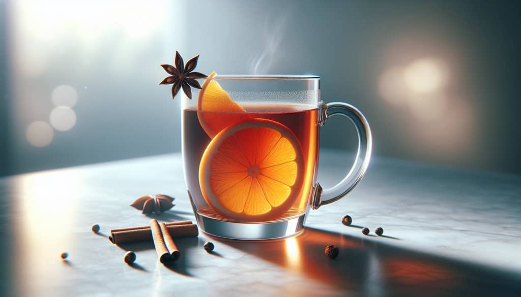 hot toddy with bourbon and brandy, orange slice