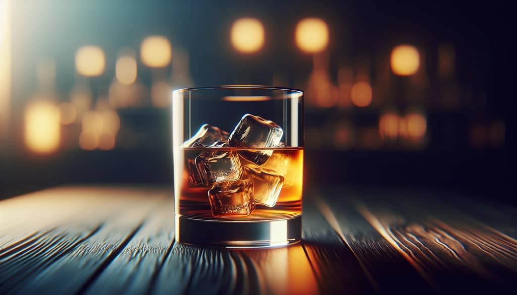 cóctel de bourbon en un vaso en el bar