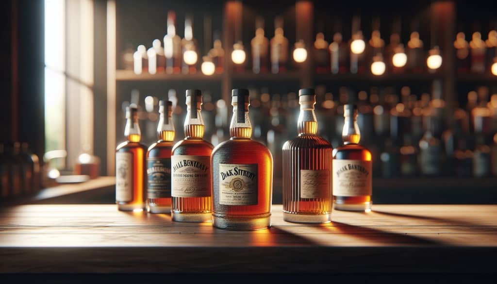 lineup of bourbon bottles for Old Fashioned