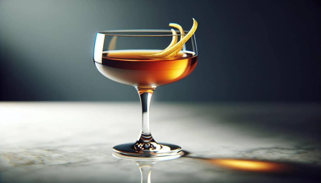 Cóctel de brandy en copa coupe con toque de cítricos