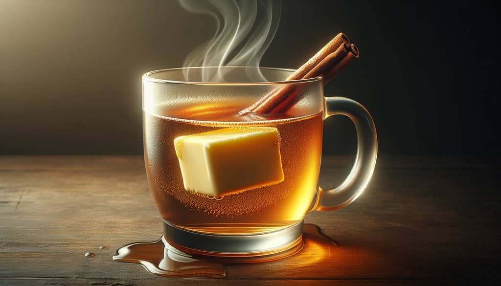 butter melting into spiced apple rum toddy mug