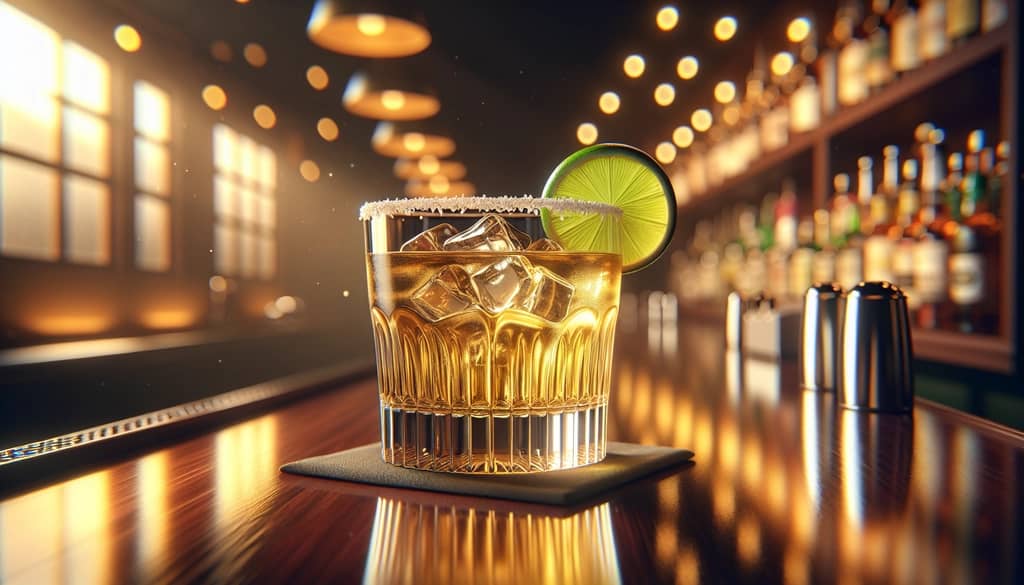 Classic Cadillac Margarita with golden float and lime garnish