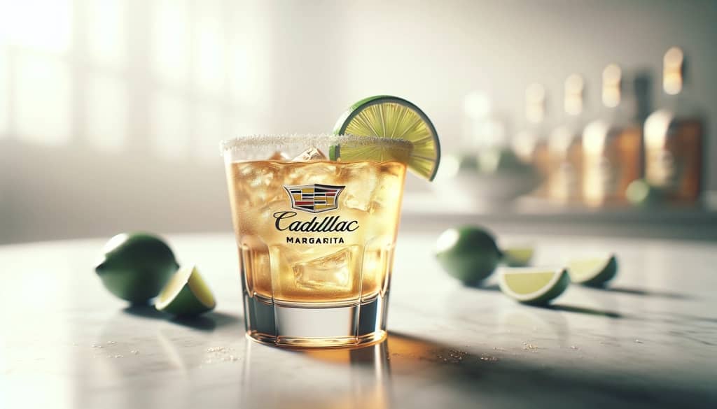 Cadillac margarita w szklance typu rocks z plasterkiem limonki