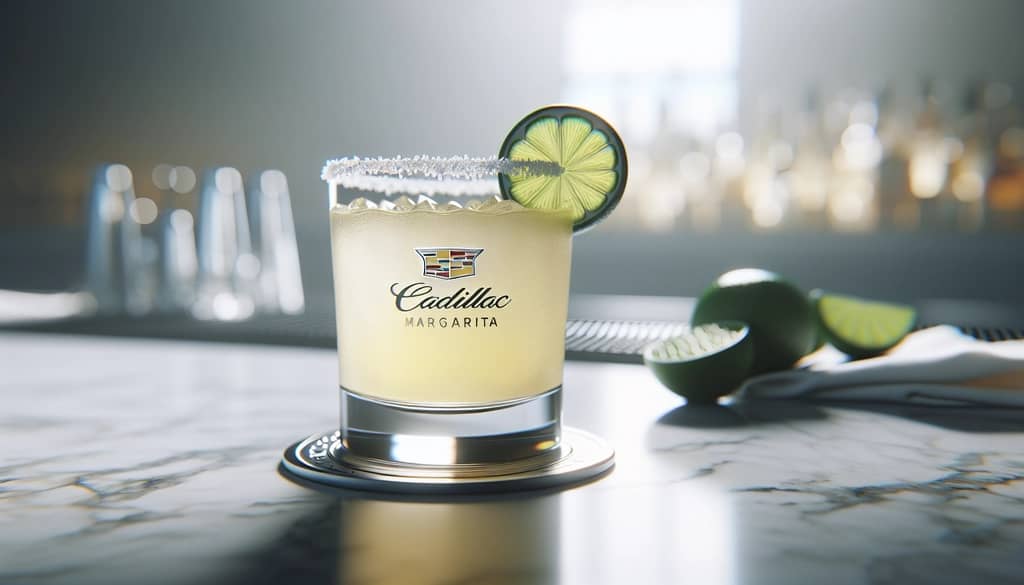 cadillac margarita with salted rim and lime wheel