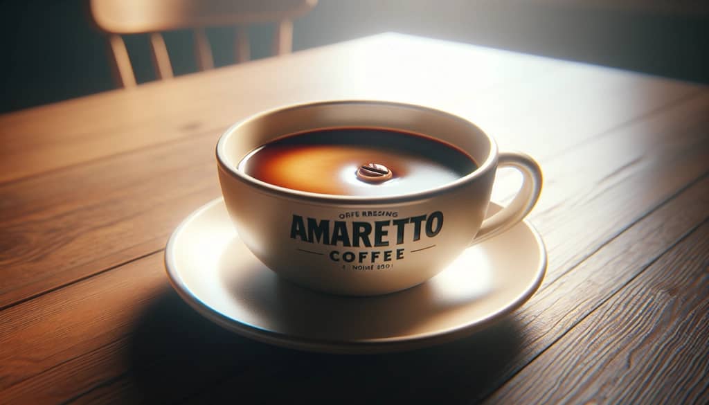 Filiżanka kawy z amaretto na drewnianym stole
